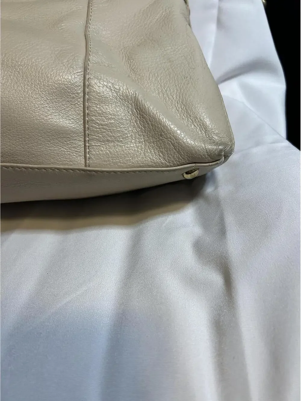 Emma Fox Leather Satchel Cream Tan‎ Turn Lock Top Handle Shoulder Bag